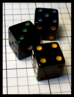 Dice : Dice - 6D Pipped - Black with Colored Pips - Ebay Sept 2014